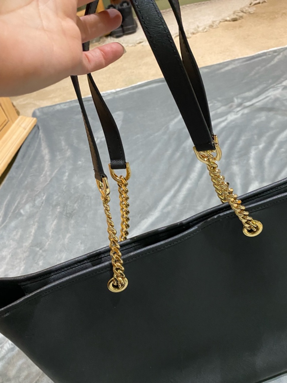 Michael Kors Black Tote with Gold Chain Handles - Picture 4 of 12